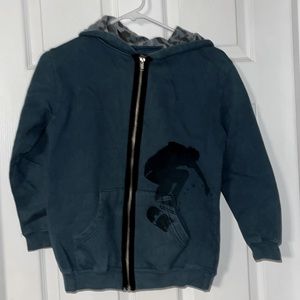 Boy’s Graphic Zip Up Hoodie, teal & black, Medium, skateboarding, Look Live Ride